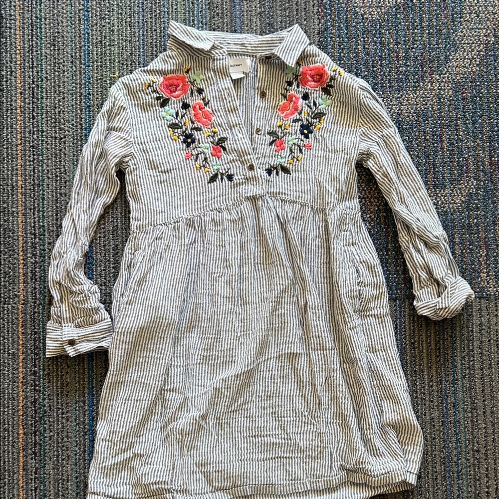 Old Navy Striped Dress with Floral Embroidery